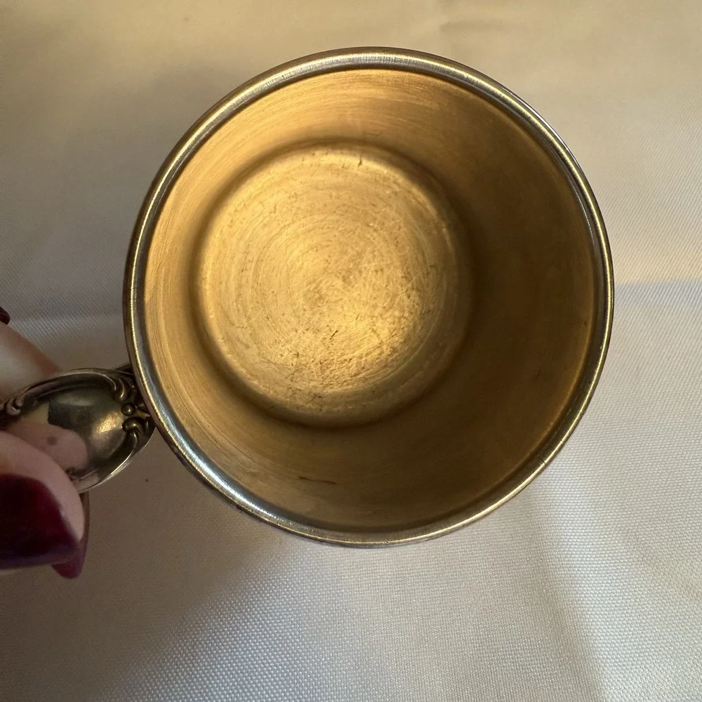 VINTAGE INTERNATIONAL SILVER CO. Baby Cup With Spoon Handle Jessica Monogram
